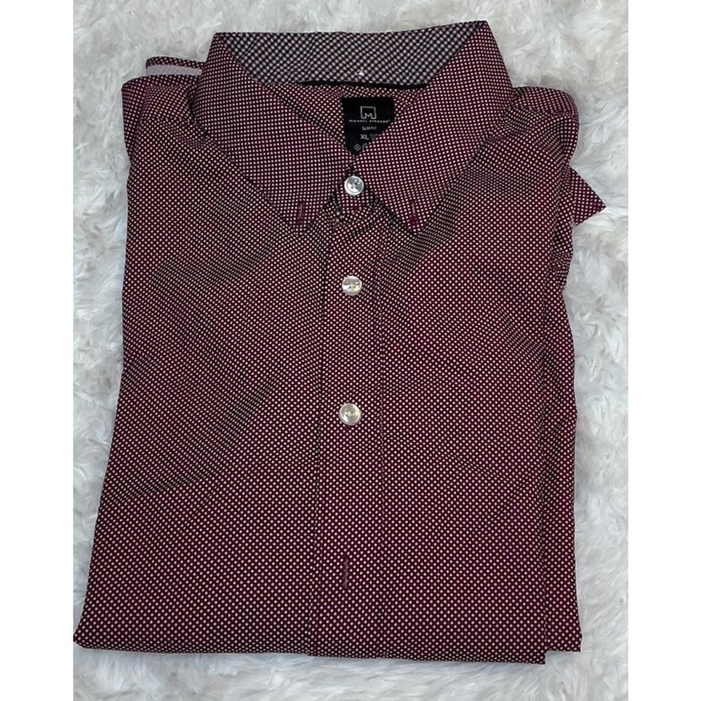Michael Strahan Xl Burgundy Men's Button Down polka dot Long Sleeved Shirt